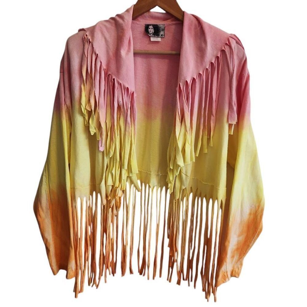 Vintage 80s 90s In Charge Cardigan Jacket Womens Medium Fringe Boho Made in USA